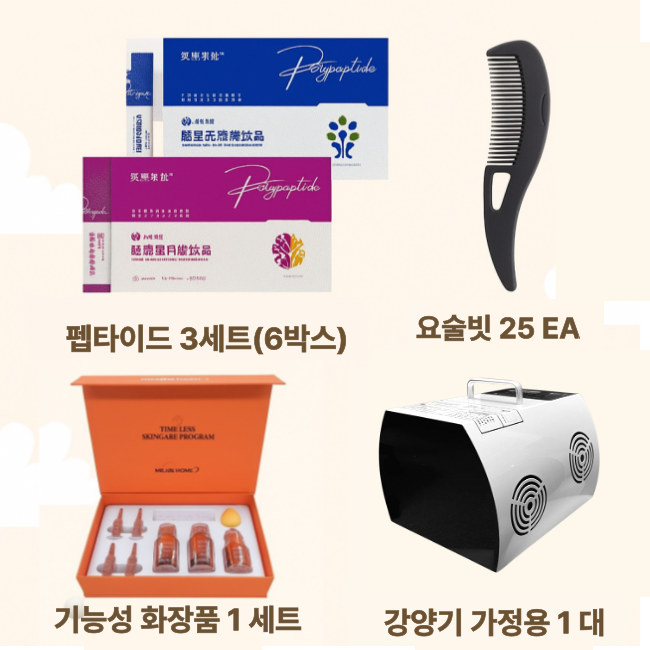 [해외직구] [대리점  B 세트] 펩타이드 3세트 , 요술빗25 EA, 기능성 화장품 1 세트,  테라온(강양기)에너지기 1대